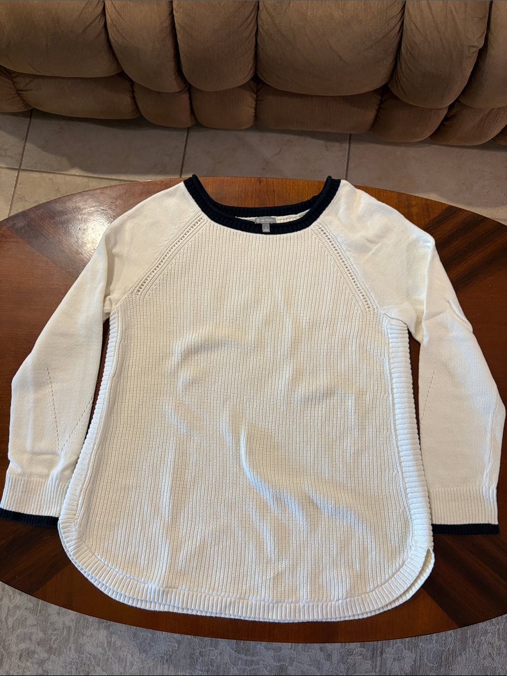 T by Talbots Women’s Cream Knit Long-Sleeve Sweater with Black Trim